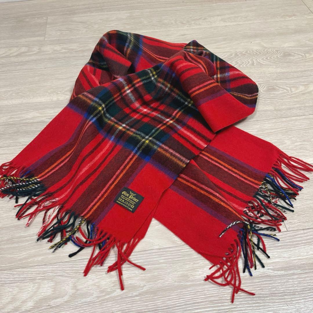 Glen Prince 【新品】赤 ウール　タータンチェック　大判ストール