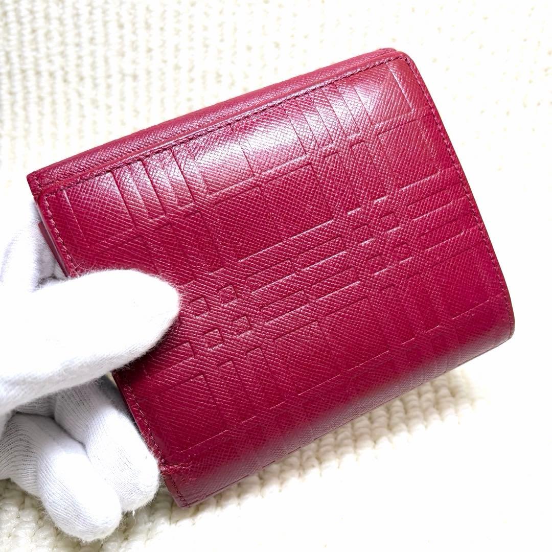 美品 BURBERRY バーバリー チェック 二つ折り財布 レザー 赤 レッド