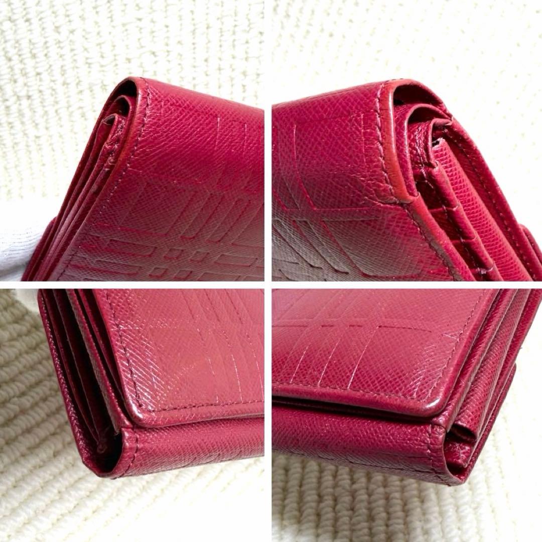 美品 BURBERRY バーバリー チェック 二つ折り財布 レザー 赤 レッド