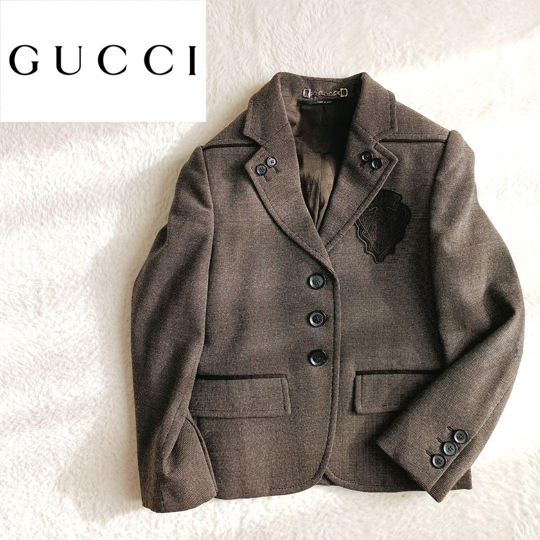 GUCCI　グッチ　チェック　エンブレムワッペン　テーラードジャケット