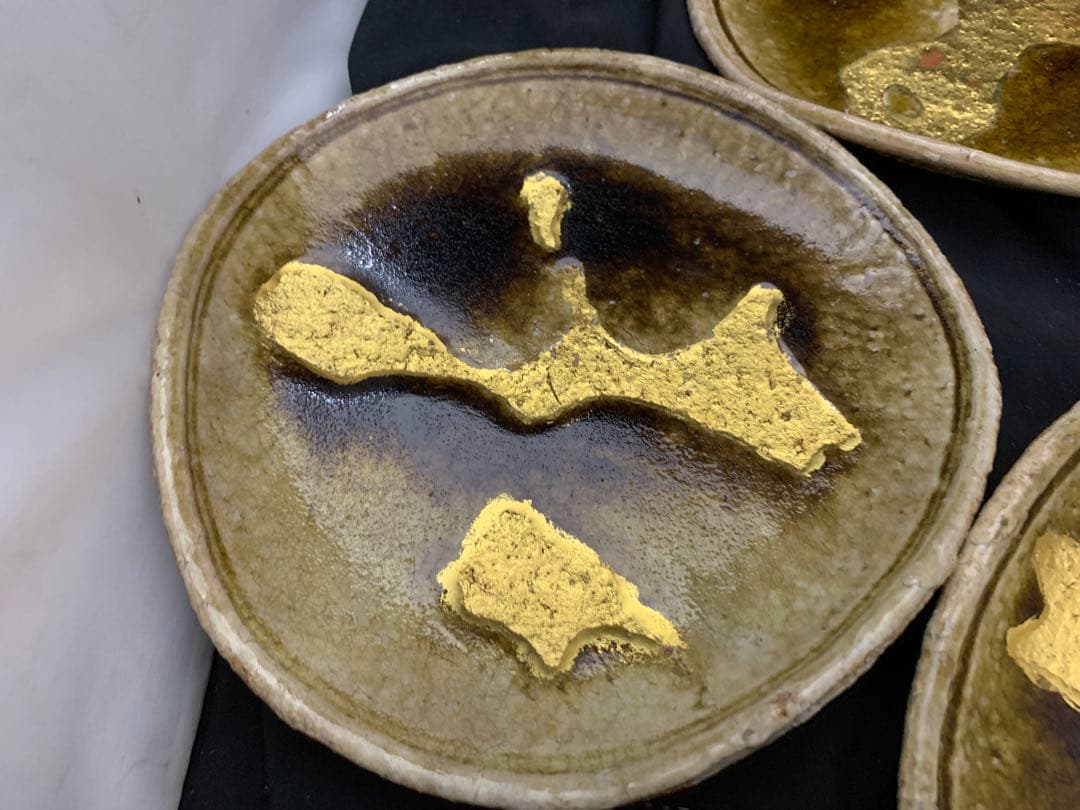 伊賀焼　仁平作　金箔　皿　5枚　中皿　器　和食器　懐石料理　共箱