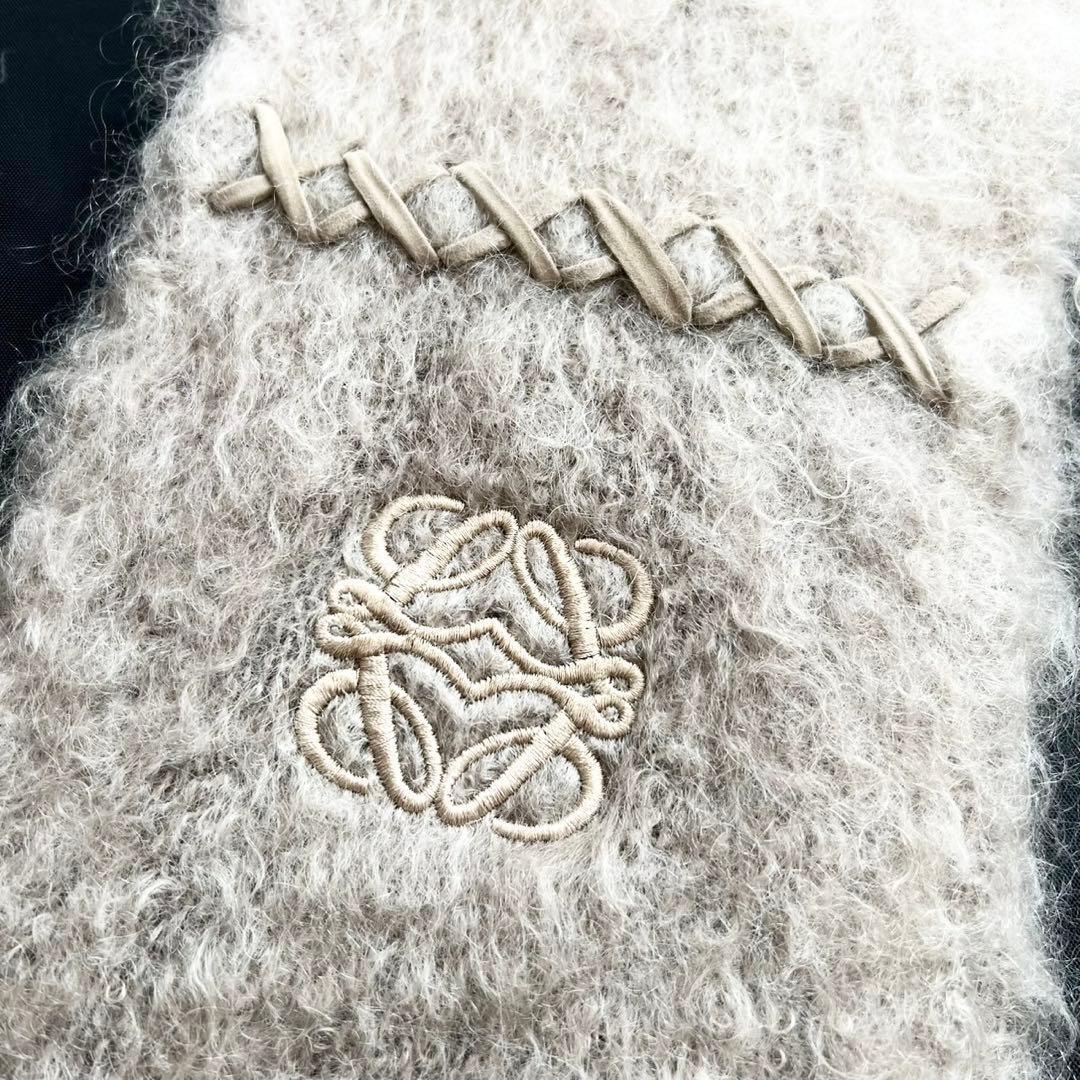 人気カラー✨️LOEWE モヘアウール アナグラム刺繍 マフラー フリンジ