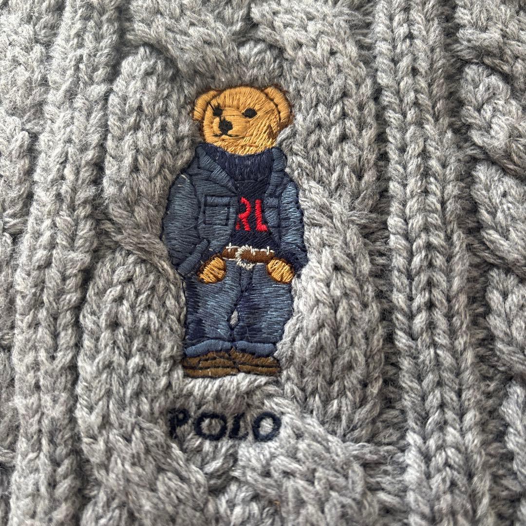 美品　ラルフローレン　POLO ケーブル編み マフラー グレー　ベアー