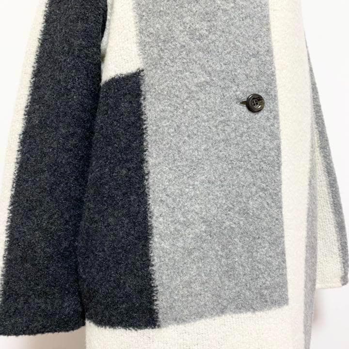 送料無料 美品 リツコシラハマ ノーカラー ロング ウール ニット コート