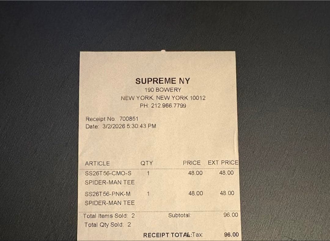 Supreme Spider-Man Tee Mサイズ ピンク
