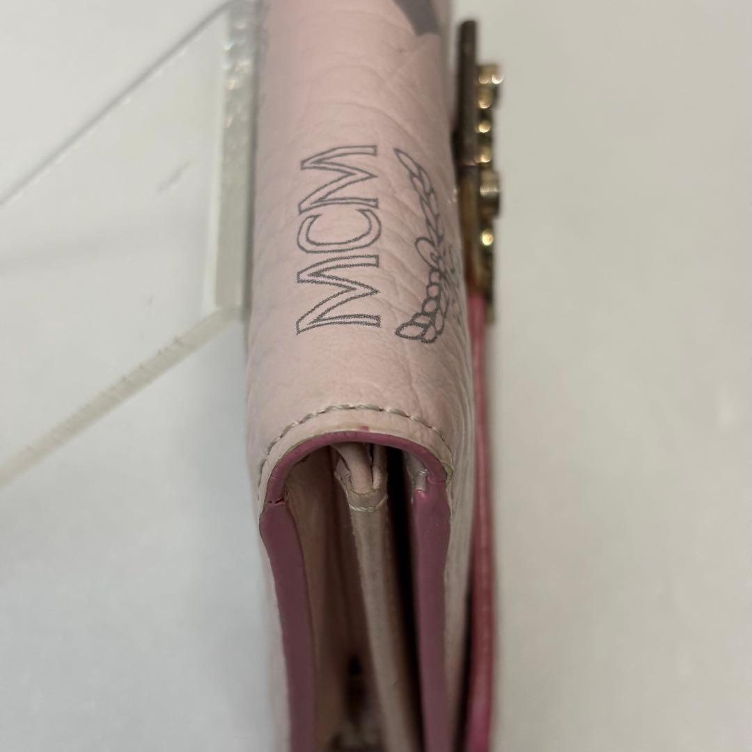 MCM 三つ折財布 ピンク ロゴ モノグラム コンパクト ミニ 金具