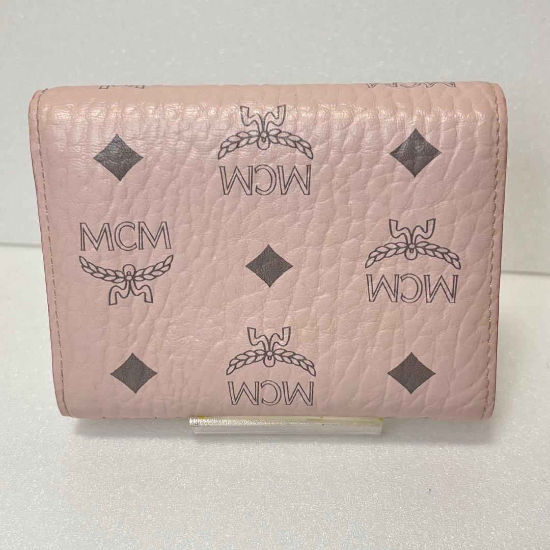 MCM 三つ折財布 ピンク ロゴ モノグラム コンパクト ミニ 金具