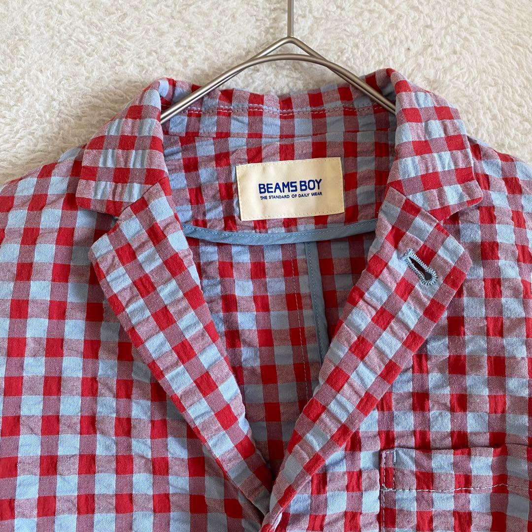 BEAMS BOY ストレッチ サッカー ギンガムチェック 3B ジャケット
