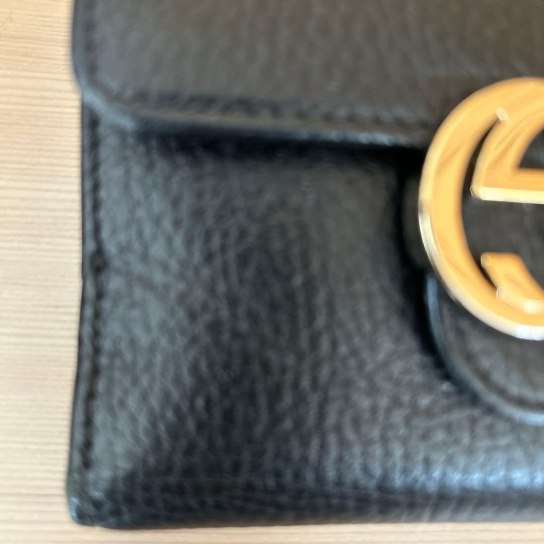 GUCCI ブラック 二つ折り財布GG インターロッキング レザー ブラック