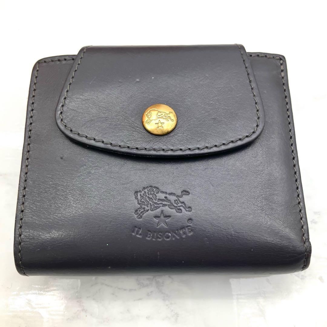 【極美品】IL BISONTE 二つ折り財布 グレー レザー