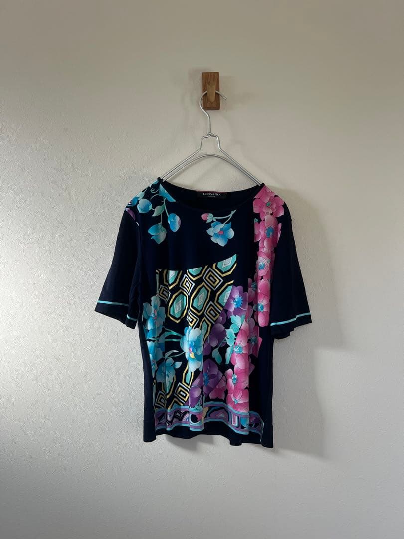 LEONARD　レオナール　花柄　カンカン素材トップス　Tシャツ　ブラウス　42