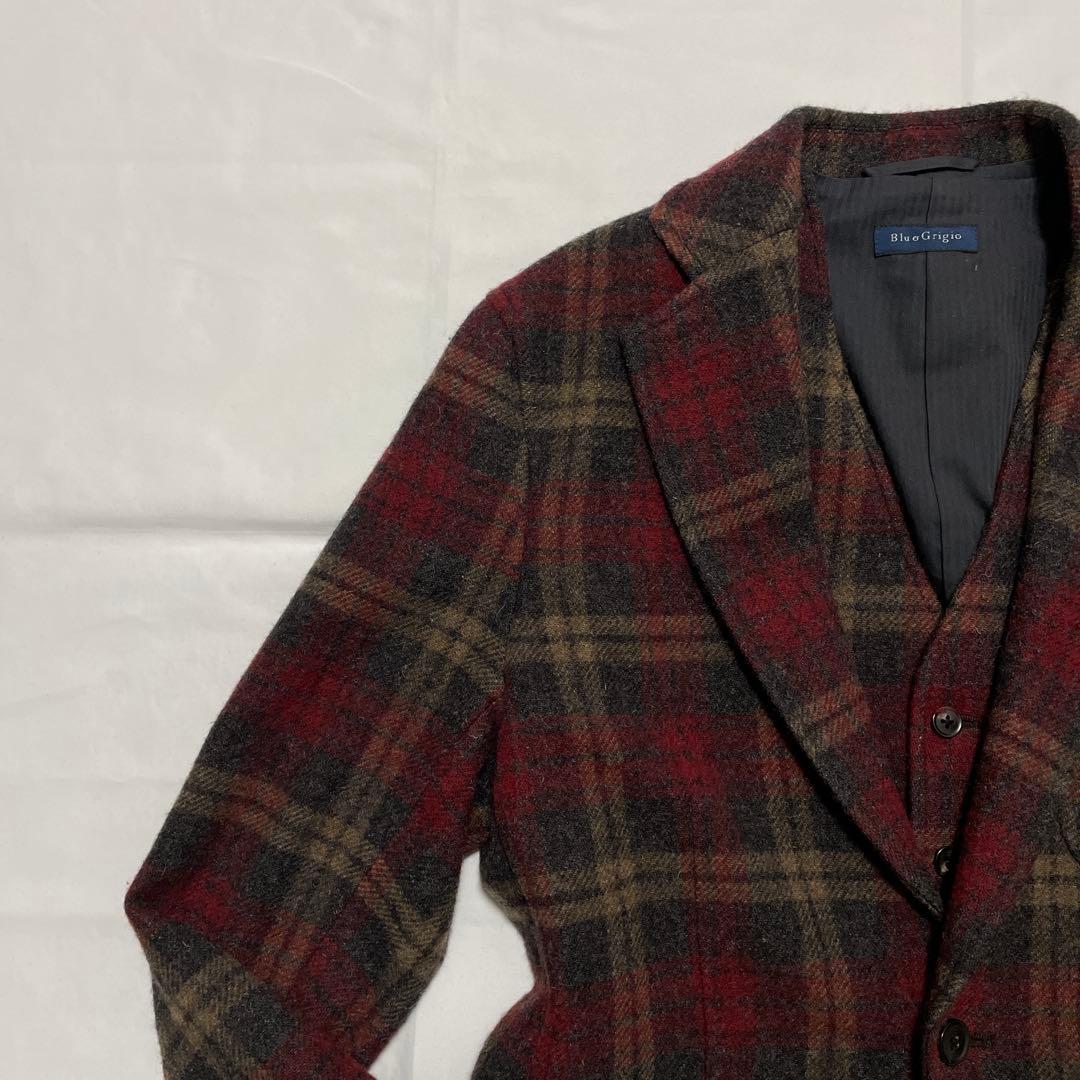 極美品✨️ユニバーサルランゲージ 2ピース ジャケット ベスト 赤 チェック L