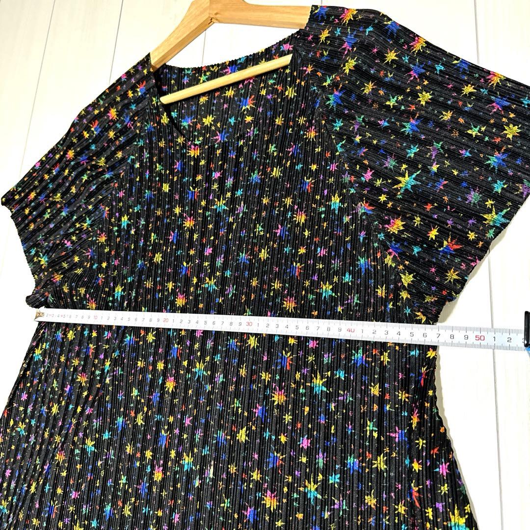 美品 PLEATS PLEASE 星柄 プリーツワンピース サイズ3 ブラック