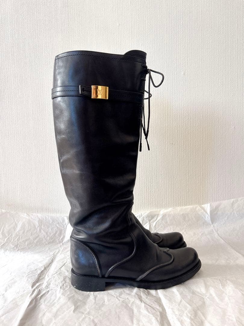 【LOUIS VUITTON】ロゴ金具付きロングブーツ【23.5cm相当】