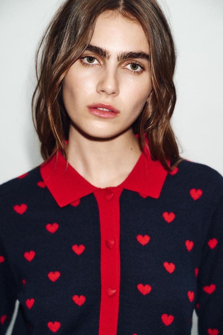 ZARA ハート柄ジャカードニットカーディガン Mサイズ新品タグ付き