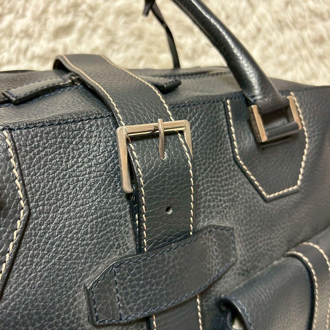 極美品✨dunhill ダンヒル ボストンバッグ トート シボ革 ネイビー