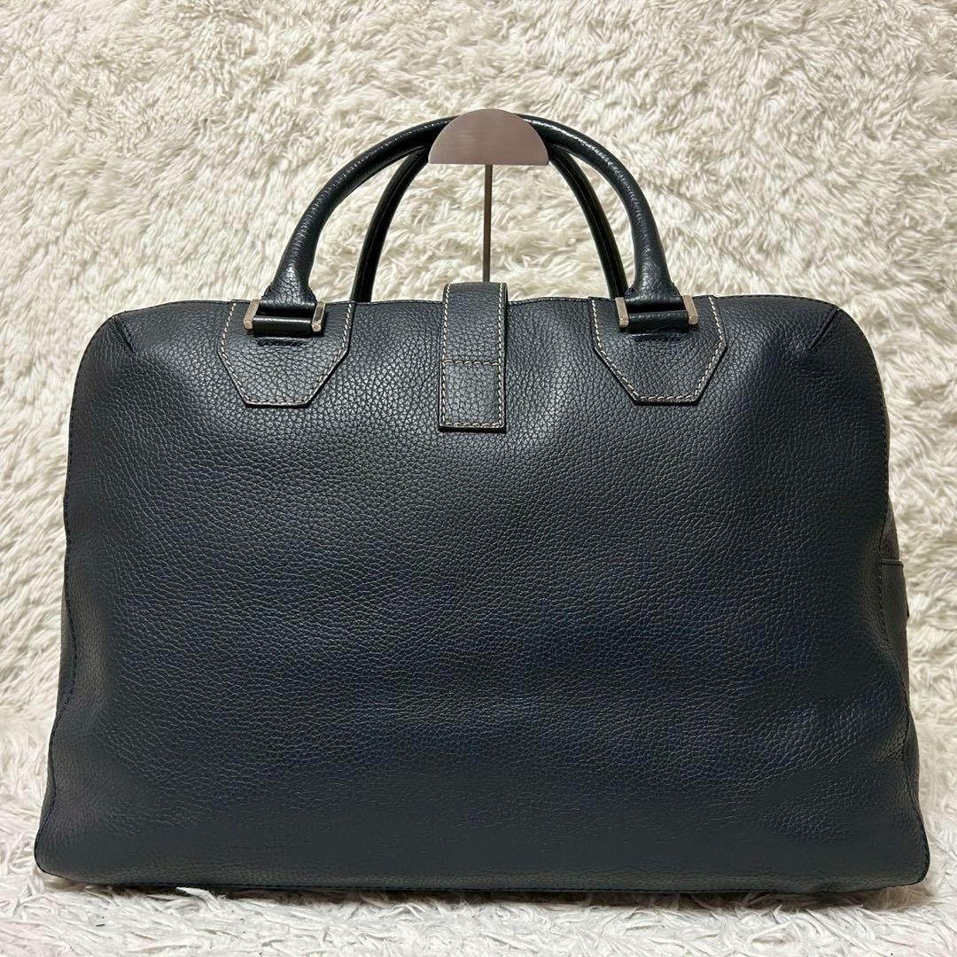 極美品✨dunhill ダンヒル ボストンバッグ トート シボ革 ネイビー