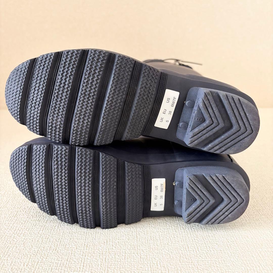 【美品】HUNTER ネイビー レインブーツ バックル付き 約24cm