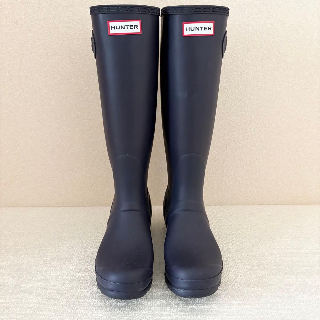 【美品】HUNTER ネイビー レインブーツ バックル付き 約24cm