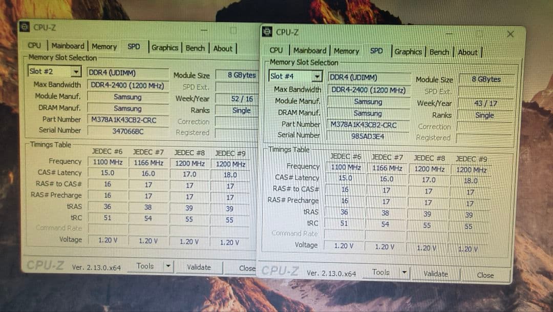 DDR4 8GBx2枚 16GB pc4-2400 動作確認済み ㉑