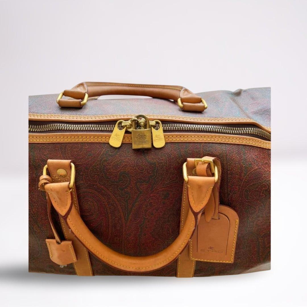 ETRO(エトロ）ペイズリー柄　ブラウンレザーボストンバッグ　大容量
