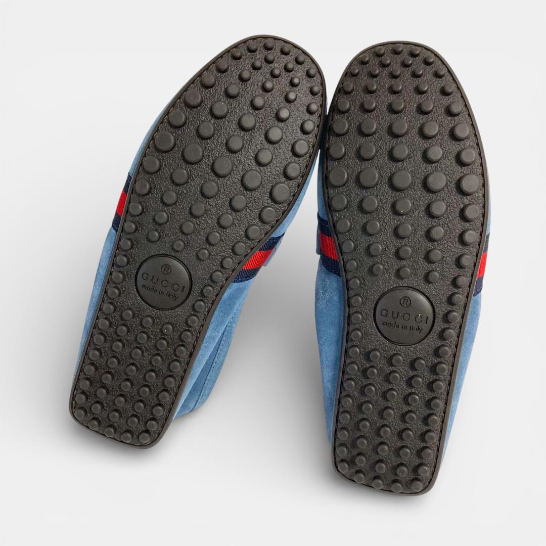 未使用 GUCCI グッチ ドライビングシューズ スエード ライトブルー