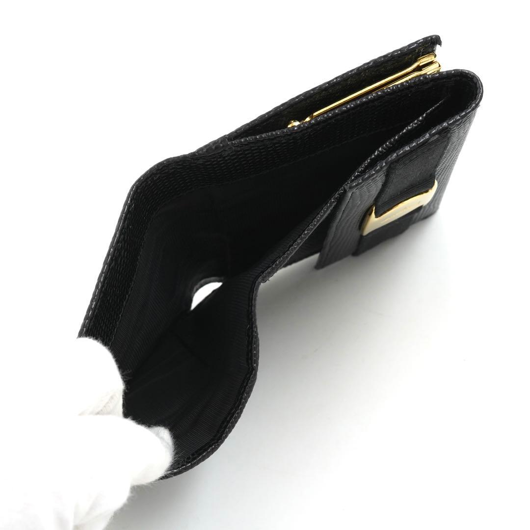 ✨未使用展示品✨ Ferragamo ミニ財布　リザード　ヴァラリボン　ガマ口