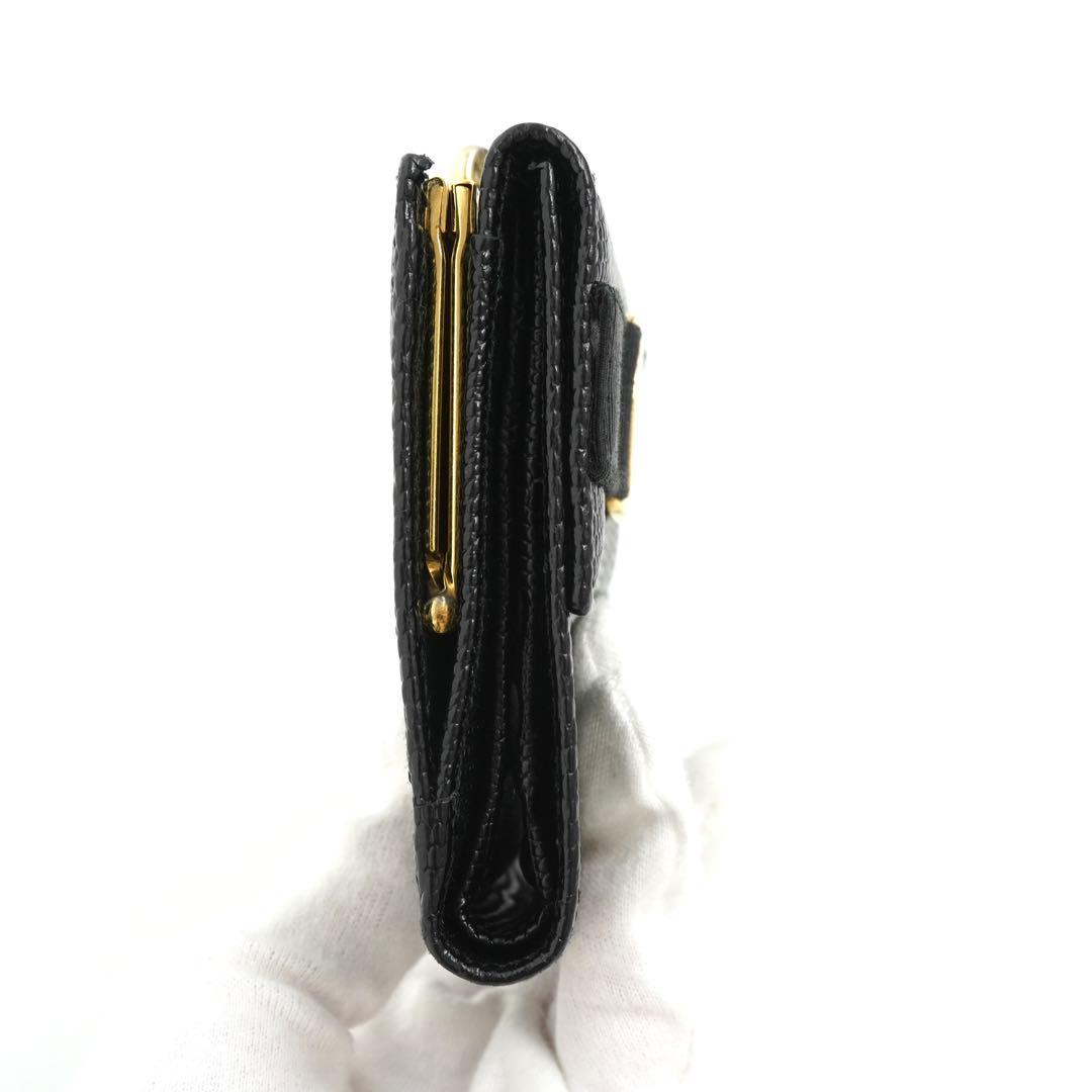 ✨未使用展示品✨ Ferragamo ミニ財布　リザード　ヴァラリボン　ガマ口