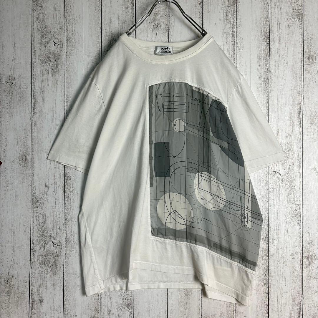 6261【美品】エルメス☆シルク切替Tシャツ スカーフドッキング ホワイト