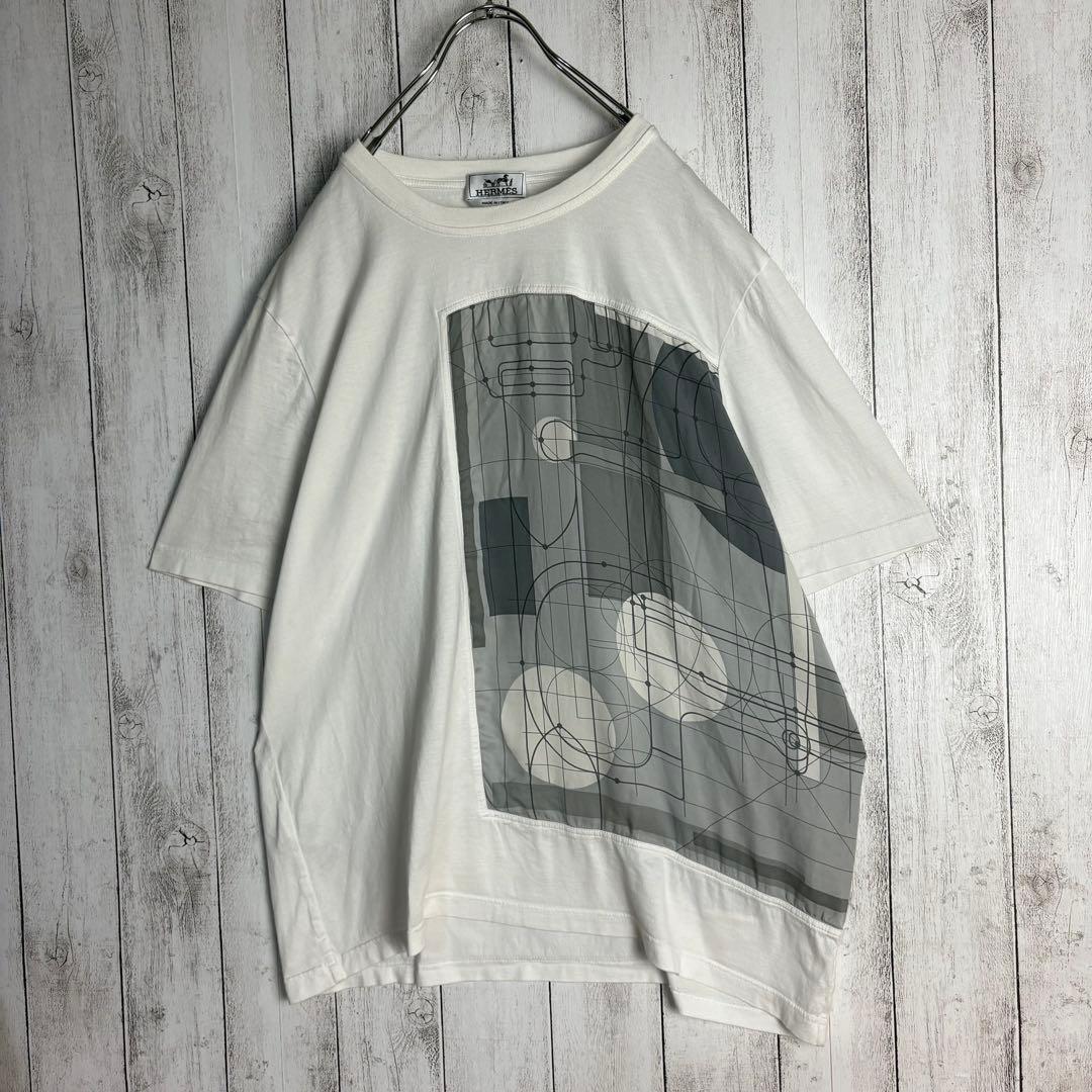 6261【美品】エルメス☆シルク切替Tシャツ スカーフドッキング ホワイト