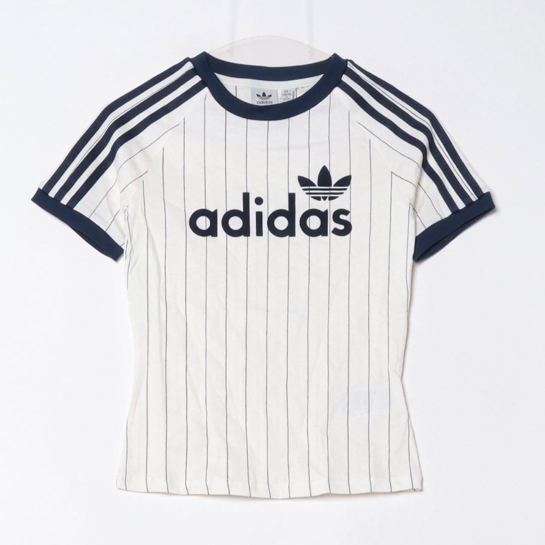 adidas リニア グラフィック カリTシャツ ホワイト×ネイビー　ピチT