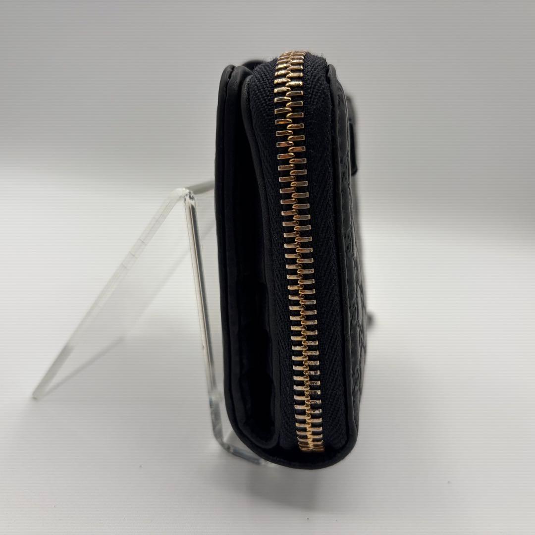 美品 GUCCI 二つ折り 財布 マイクロ グッチシマ GG柄 レザー 黒色
