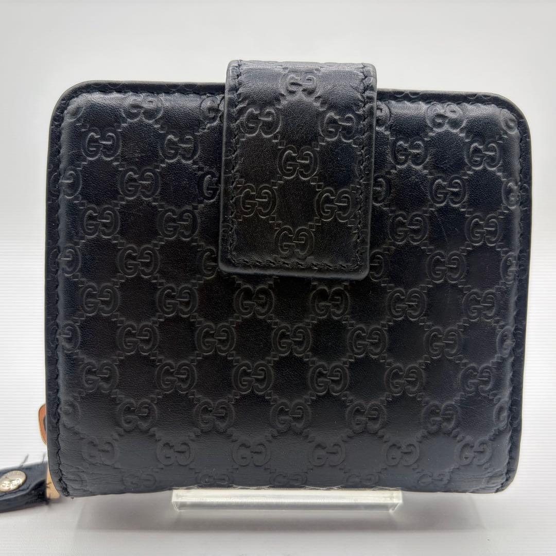 美品 GUCCI 二つ折り 財布 マイクロ グッチシマ GG柄 レザー 黒色