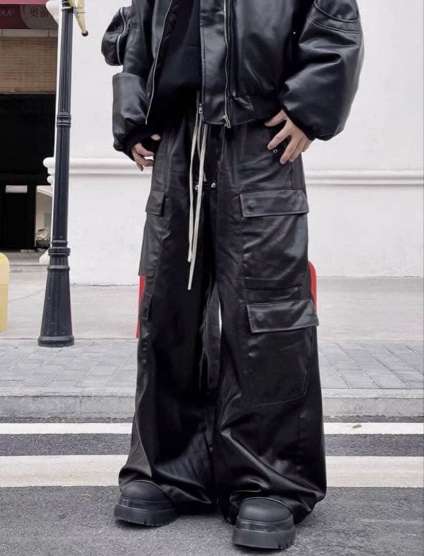 BLACKLISTS レザーワイドカーゴパンツ　Rick Owens