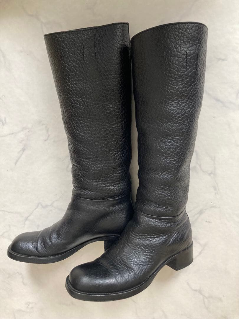 プラダ PRADA ロングブーツ ブラックレザー23.5cm