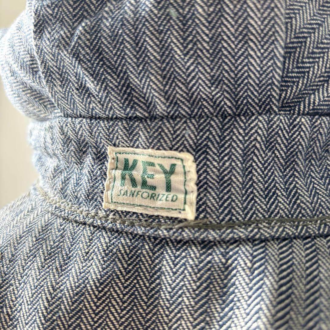 50'sビンテージ KEY ワークキャップUSA製ヒッコリーヘリンボーン帽子古着