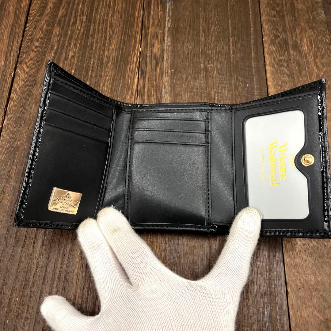 新品未使用　ヴィヴィアンウエストウッド 三つ折財布　黒　エナメル　がま口　④