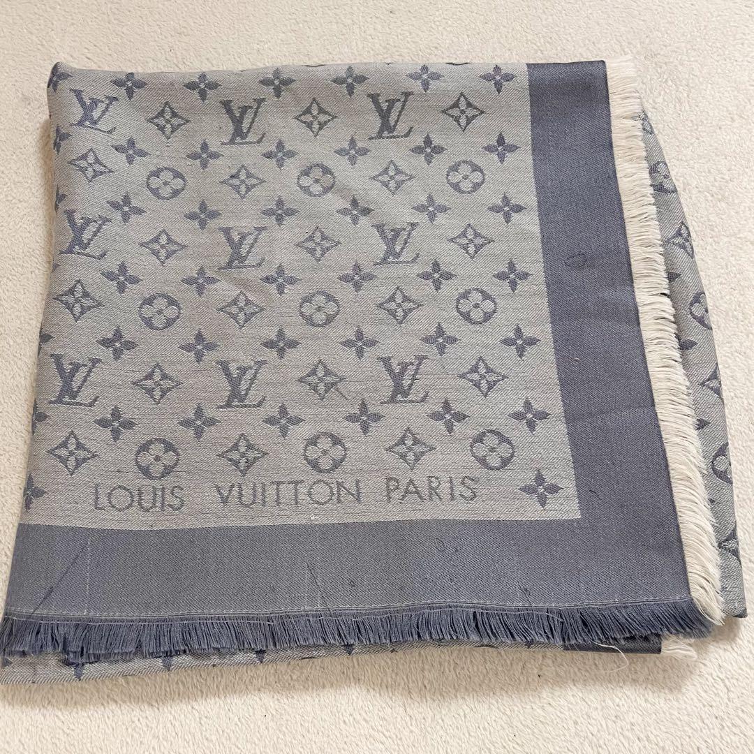 ルイヴィトン モノグラム　総柄　ショール　 大判ストール　LV 極美品　ブルー系