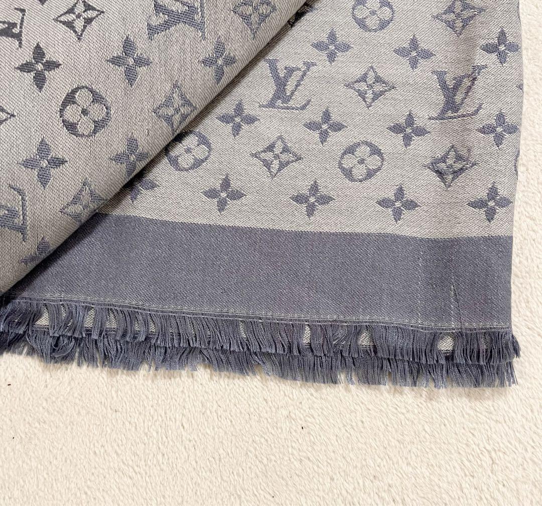 ルイヴィトン モノグラム　総柄　ショール　 大判ストール　LV 極美品　ブルー系