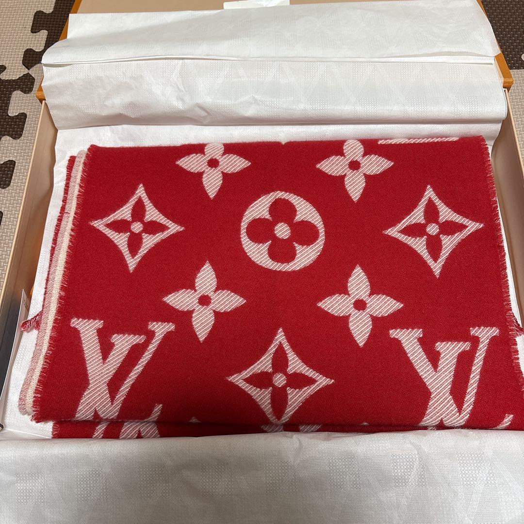 ルイヴィトン LOUIS VUITTON マフラー モノグラム レッド