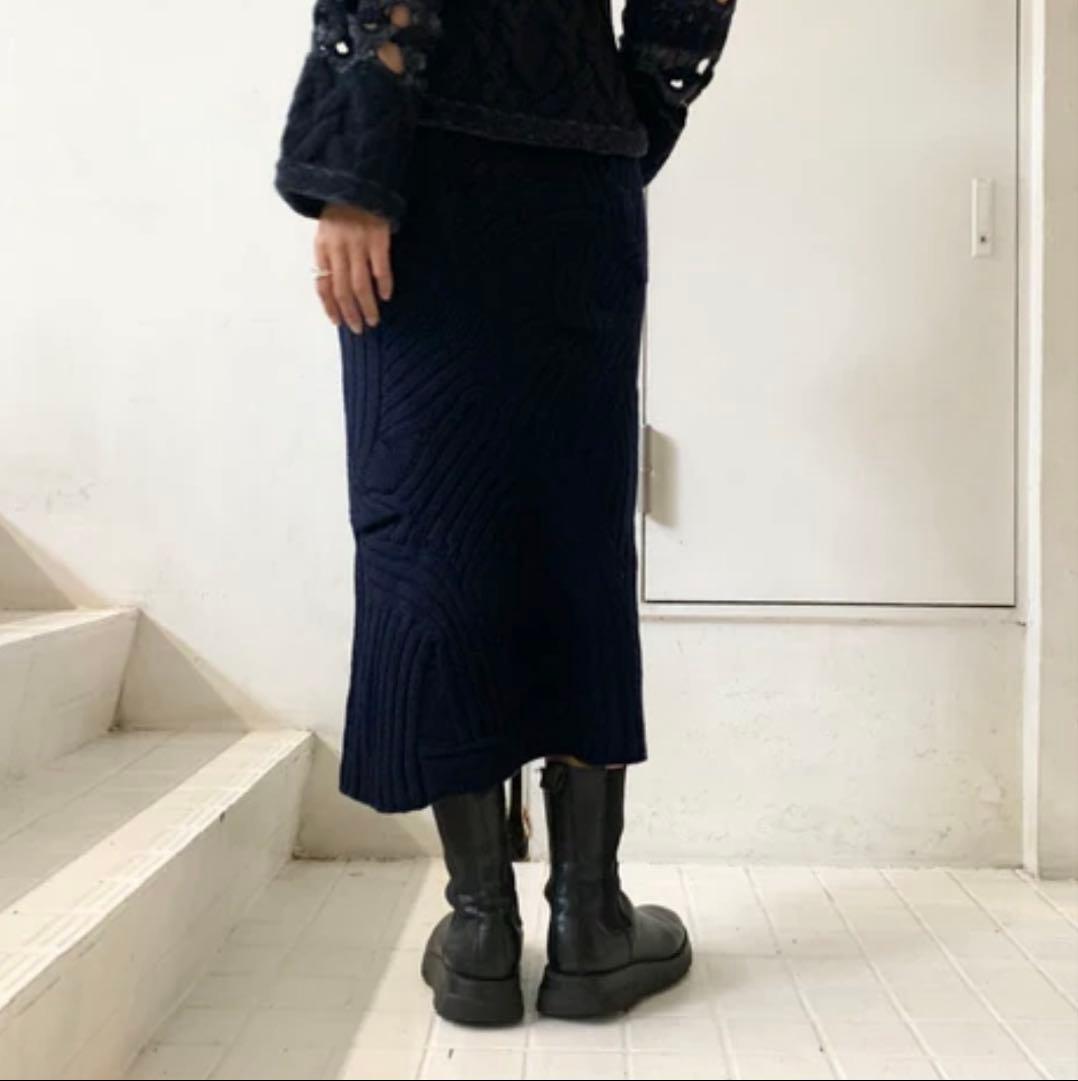 スカート Basket Motif Cable Stitch Knitted Skirt