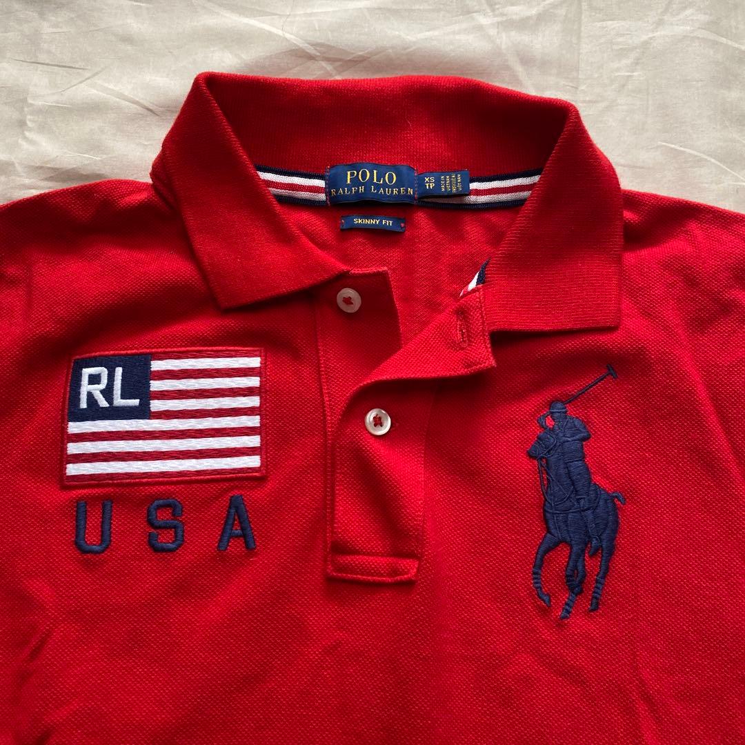 POLOラルフローレン　刺繍ポロシャツ　赤