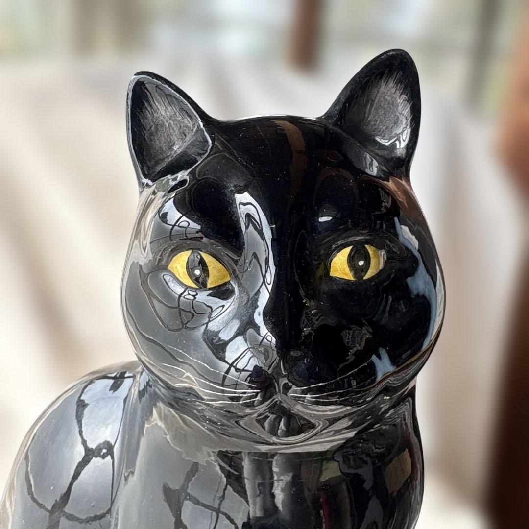 ヴィンテージ　イタリア製　黒猫　陶器の置物　オブジェ