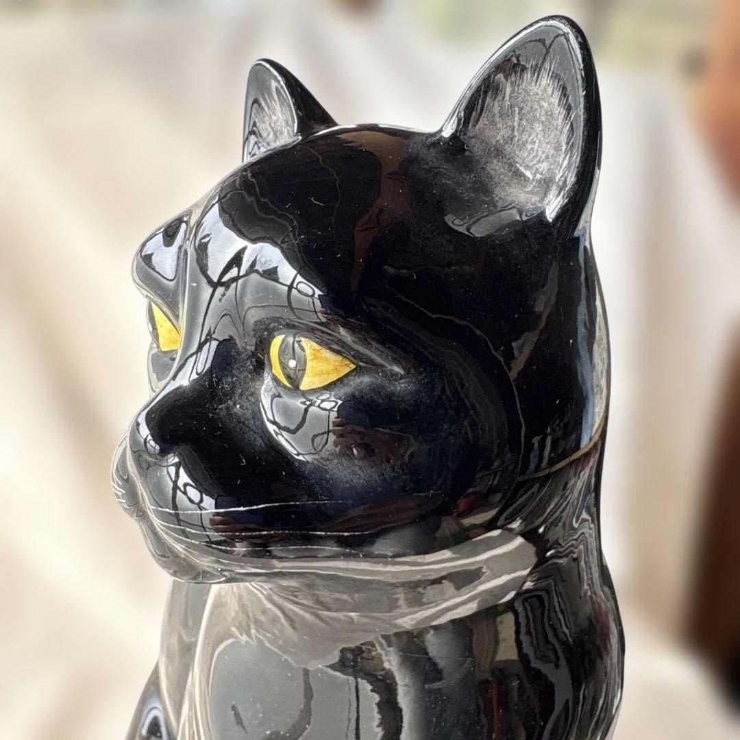 ヴィンテージ　イタリア製　黒猫　陶器の置物　オブジェ