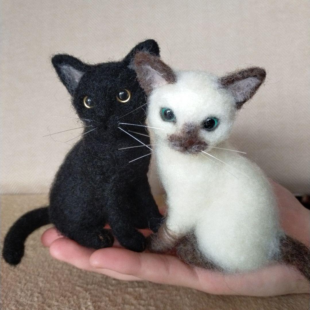 tomtom様用　羊毛フェルト　猫　シャム猫&黒猫　ハンドメイド