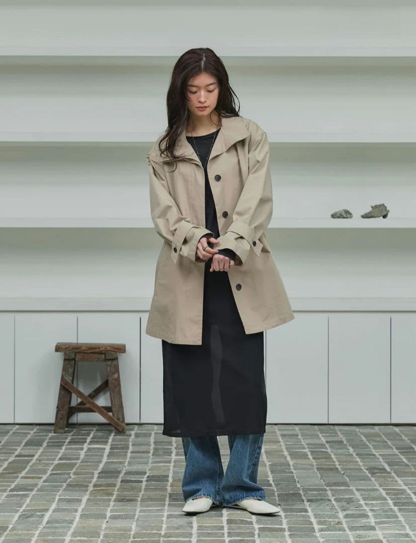 crewre スプリングスタンドカラーハーフコート ベージュ size1