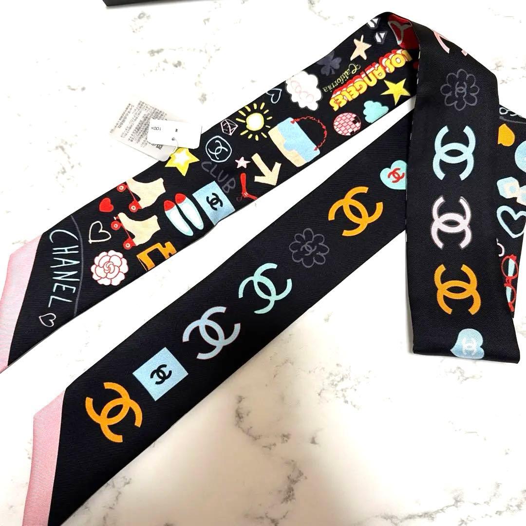 新品 タグ付き CHANEL シャネル スカーフ ヘアバンド シルク ツイル