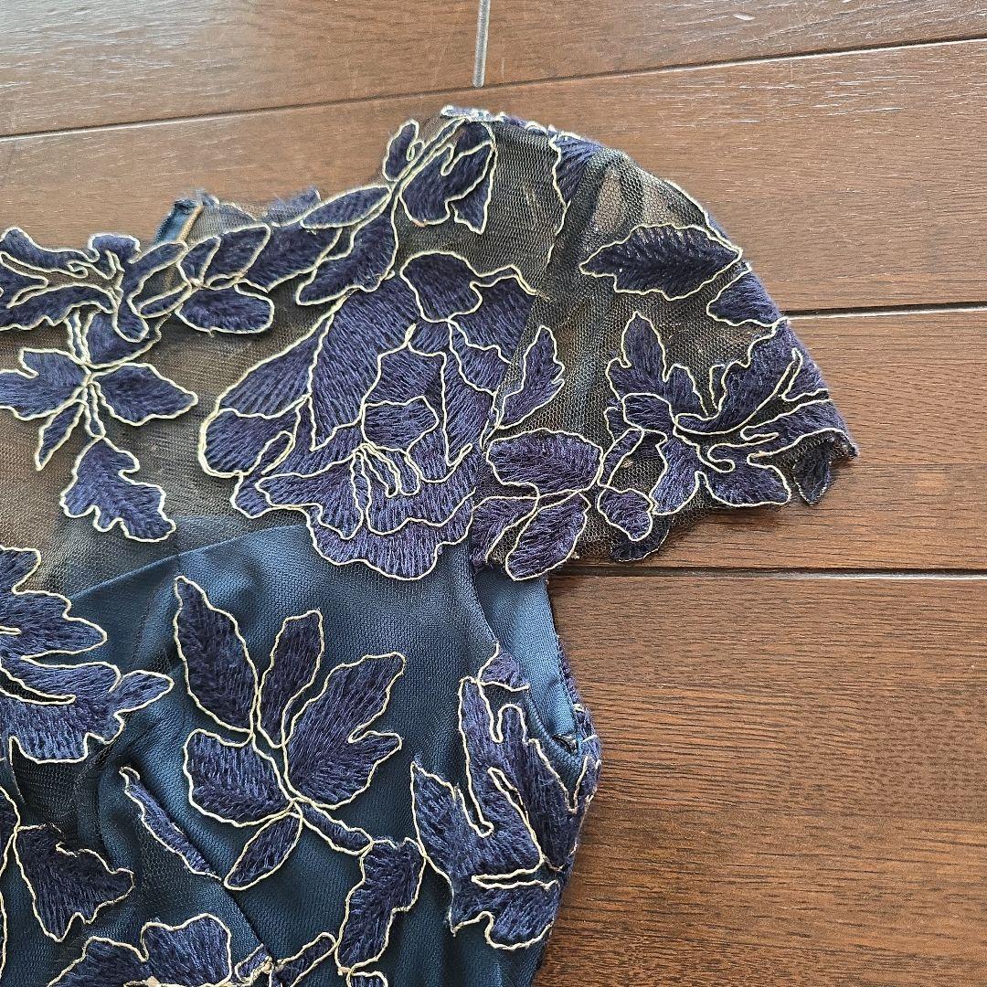 タダシ　ジョージ花柄刺繍 ノースリーブワンピース ネイビー
