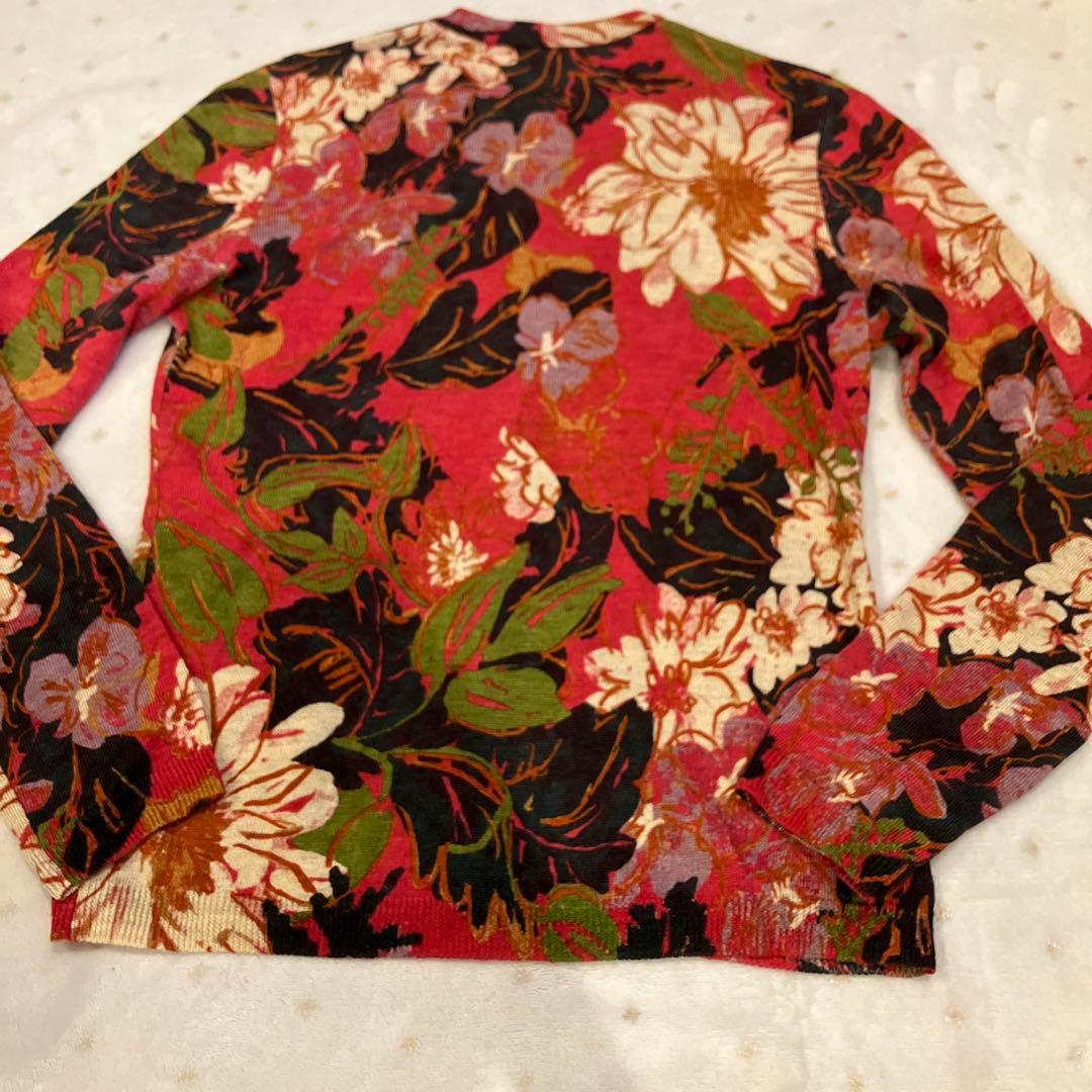 【美品】45R リネン100 花柄総柄長袖カーディガン