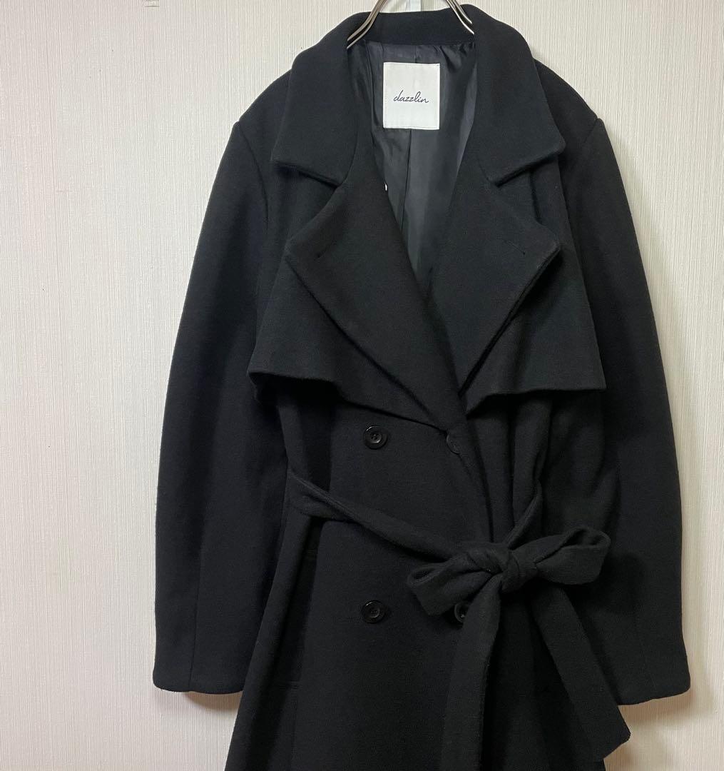 dazzlin 2WAYカラーレディロングコート 黒 M ベルト付